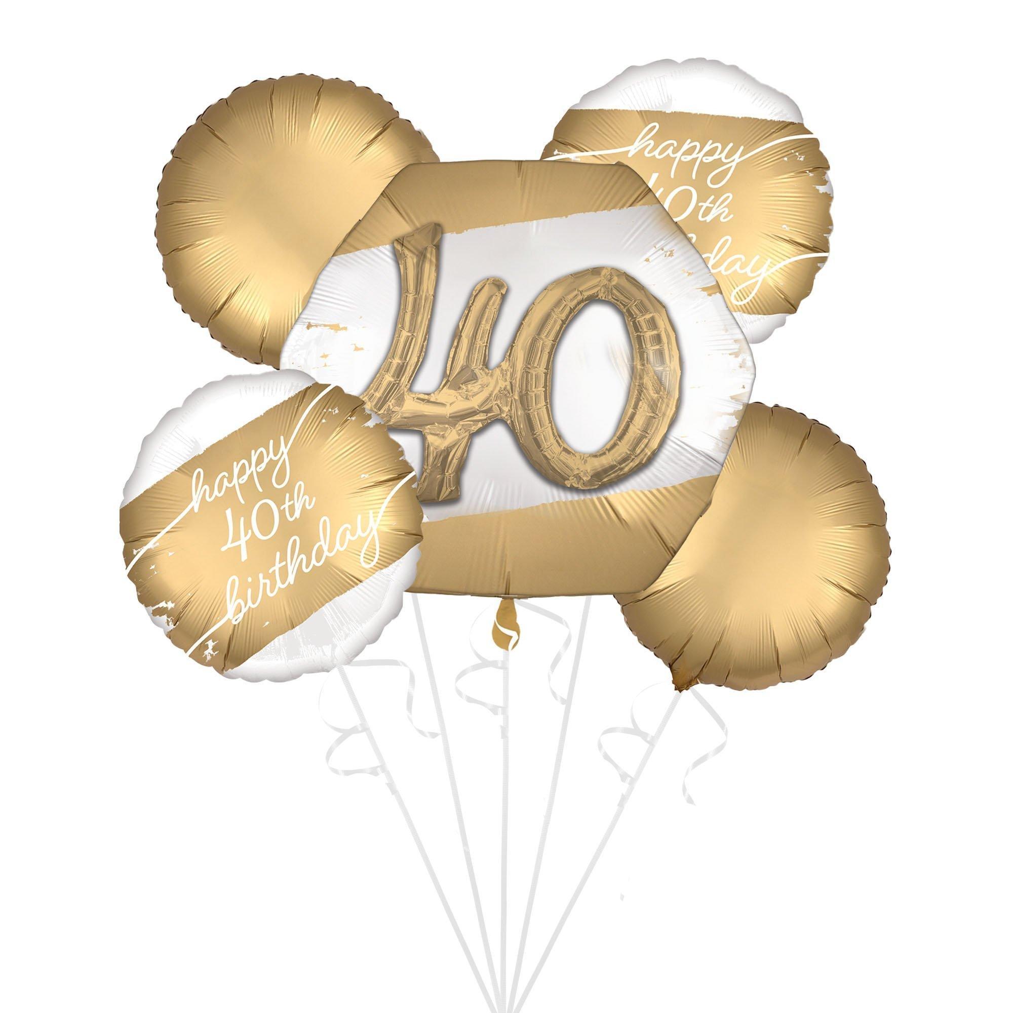 Golden Age 40th Birthday Foil Balloon Bouquet with Balloon Weight, 10pc